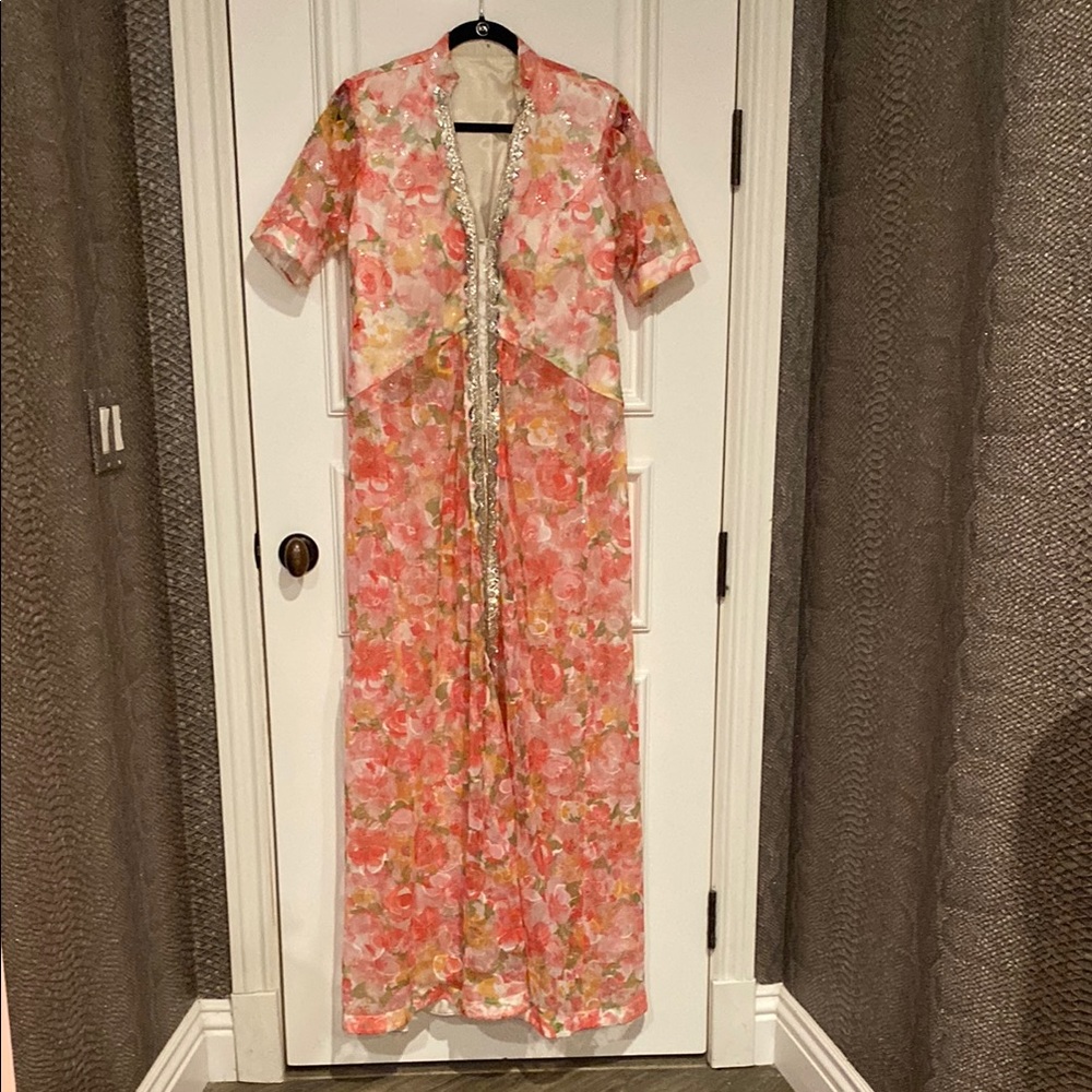 Vintage sheer long gown with mirrored embellishments
